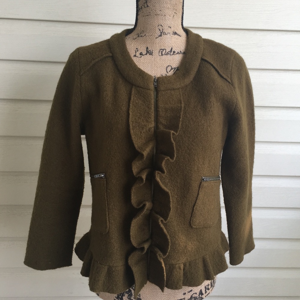 LOFT Merino Wool Zip Up Peplum Cardigan